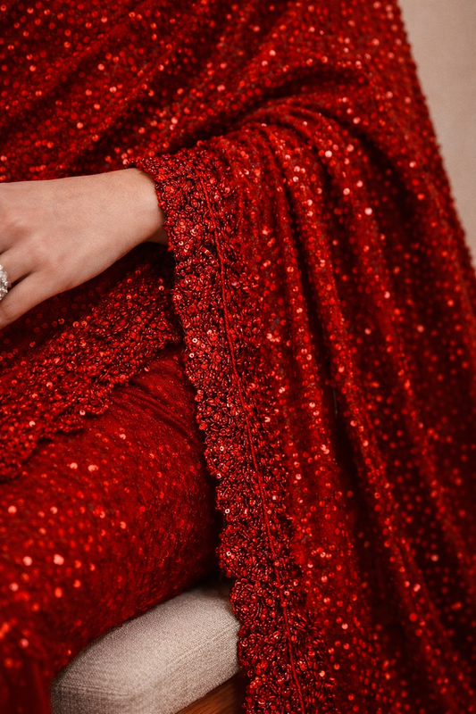 Designer Georgette Saree with Zalar Pallu and Multisequin Embroidered Silk Blouse