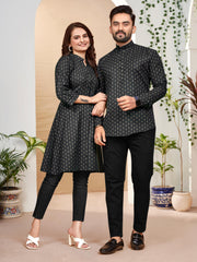 Owl Sky Elegant Couple Combo: Men’s Shirt Kurta & Women’s Tunic Set Black