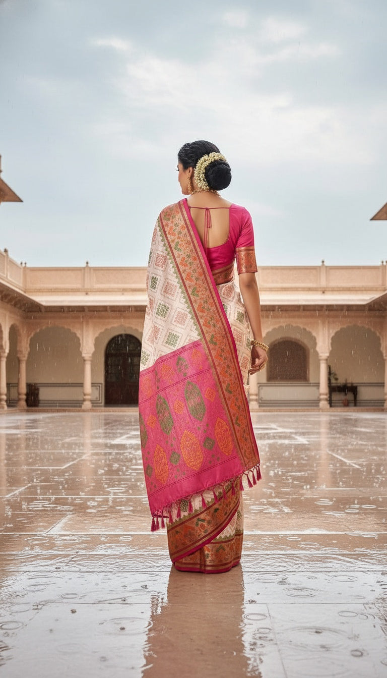 OWLSKY, SASSY & STYLO Women’s Patola Silk Saree with Unstitched Blouse | Woven Ethnic Design | Dual Tone Traditional Saree | Festive, Casual & Office Wear
