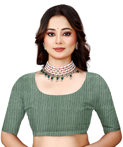 OWLSKY, SASSY & STYLO Women's Latest Elegant Linen Saree Foil Print work with Unstitched Blouse | Traditional Festive Collection Sage Green