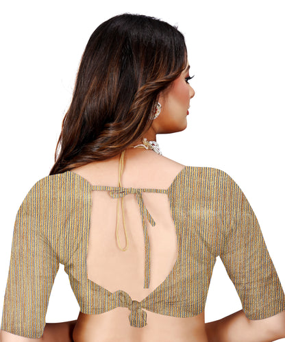 OWLSKY, SASSY & STYLO Women's Latest Elegant Linen Saree Foil Print work with Unstitched Blouse | Traditional Festive Collection Sage Golden Beige