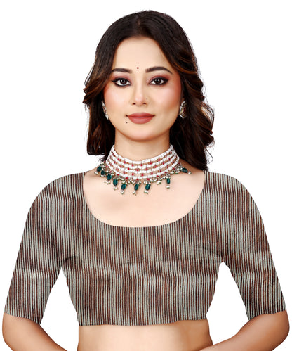 OWLSKY, SASSY & STYLO Women's Latest Elegant Linen Saree Foil Print work with Unstitched Blouse | Traditional Festive Collection Coffee Brown