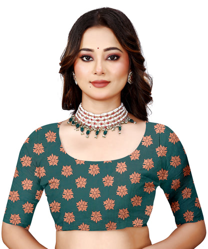 OWLSKY, SASSY & STYLO Women's Trendy Blended Silk Saree with Kalamkari Pallu & Designer Border | Festive Traditional Saree for Women | Traditional floral Motif | Saree With Unstitched Blouse Bottle Green