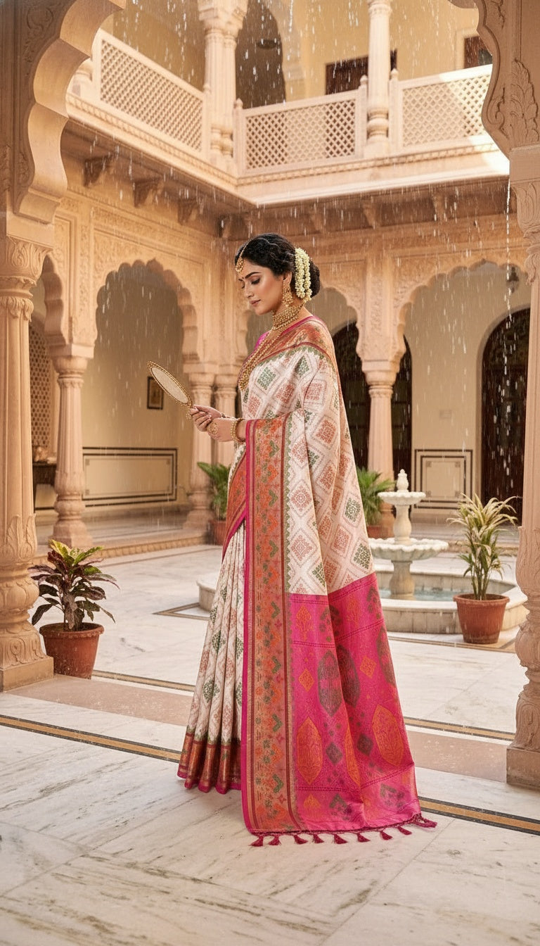 OWLSKY, SASSY & STYLO Women’s Patola Silk Saree with Unstitched Blouse | Woven Ethnic Design | Dual Tone Traditional Saree | Festive, Casual & Office Wear
