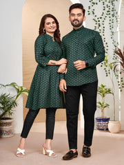 Owl Sky Elegant Couple Combo: Men’s Shirt Kurta & Women’s Tunic Set Green