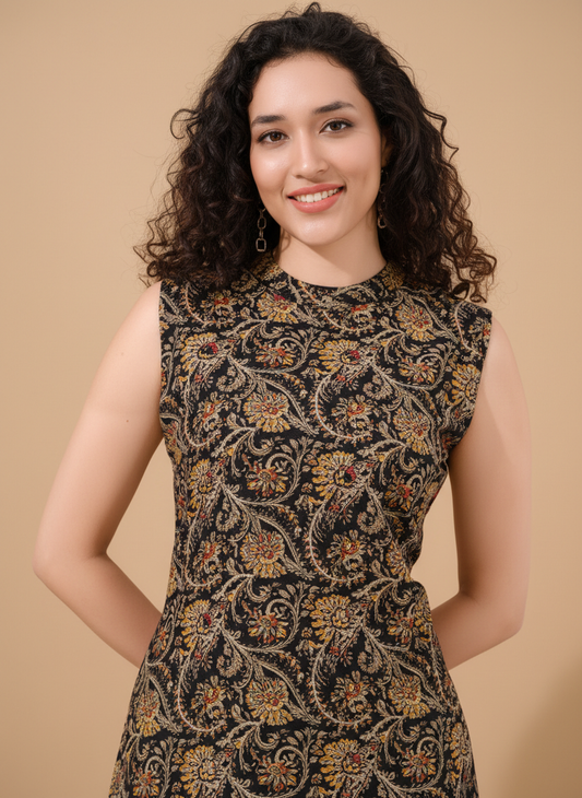 Owlsky Women Black & Gold Ethnic Printed Pure Cotton Co-ord Set