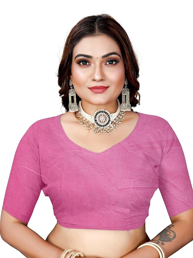 Owlsky Women’s Linen Tissue Silk Saree with Thread Weaving & Siroski Work | Included with Unstriched Blouse Piece | Rose Pink