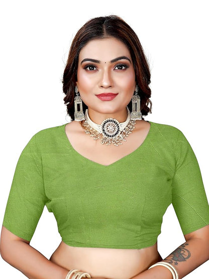 Owlsky Women’s Linen Tissue Silk Saree with Thread Weaving & Siroski Work | Included with Unstriched Blouse Piece | Pista Green