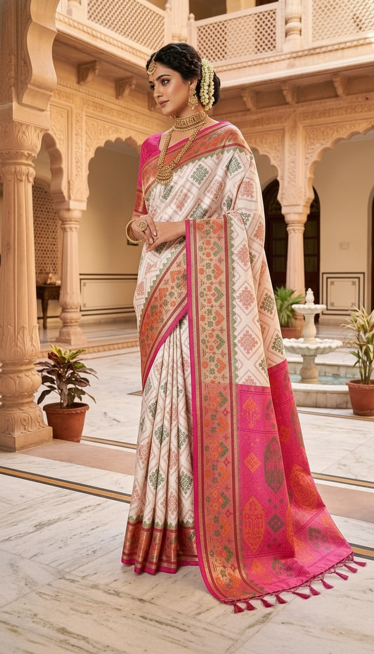 OWLSKY, SASSY & STYLO Women’s Patola Silk Saree with Unstitched Blouse | Woven Ethnic Design | Dual Tone Traditional Saree | Festive, Casual & Office Wear