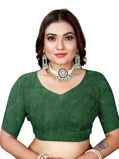 Owl Sky Women's Kanjivaram Soft Lichi Silk Saree with Silver Zari Floral Weave | With Unstiched Blouse Piece | Elegant Lightweight Indian Ethnic Sari | Bottle Green