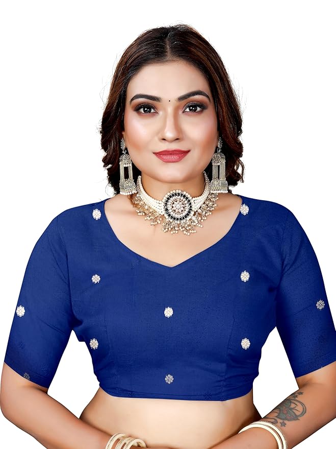 Owlsky Women’s Kanjivaram Silk Saree with Beautiful Paithani Rich Pallu | Design Work Zari Woven Kanjivaram Silk Style Saree With Soft Lichi Silk Blouse Navy Blue