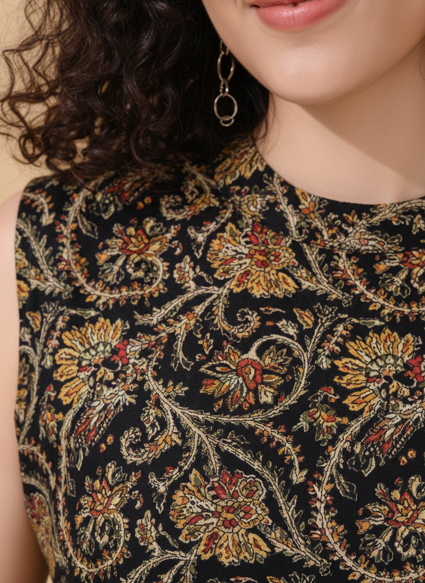 Owlsky Women Black & Gold Ethnic Printed Pure Cotton Co-ord Set