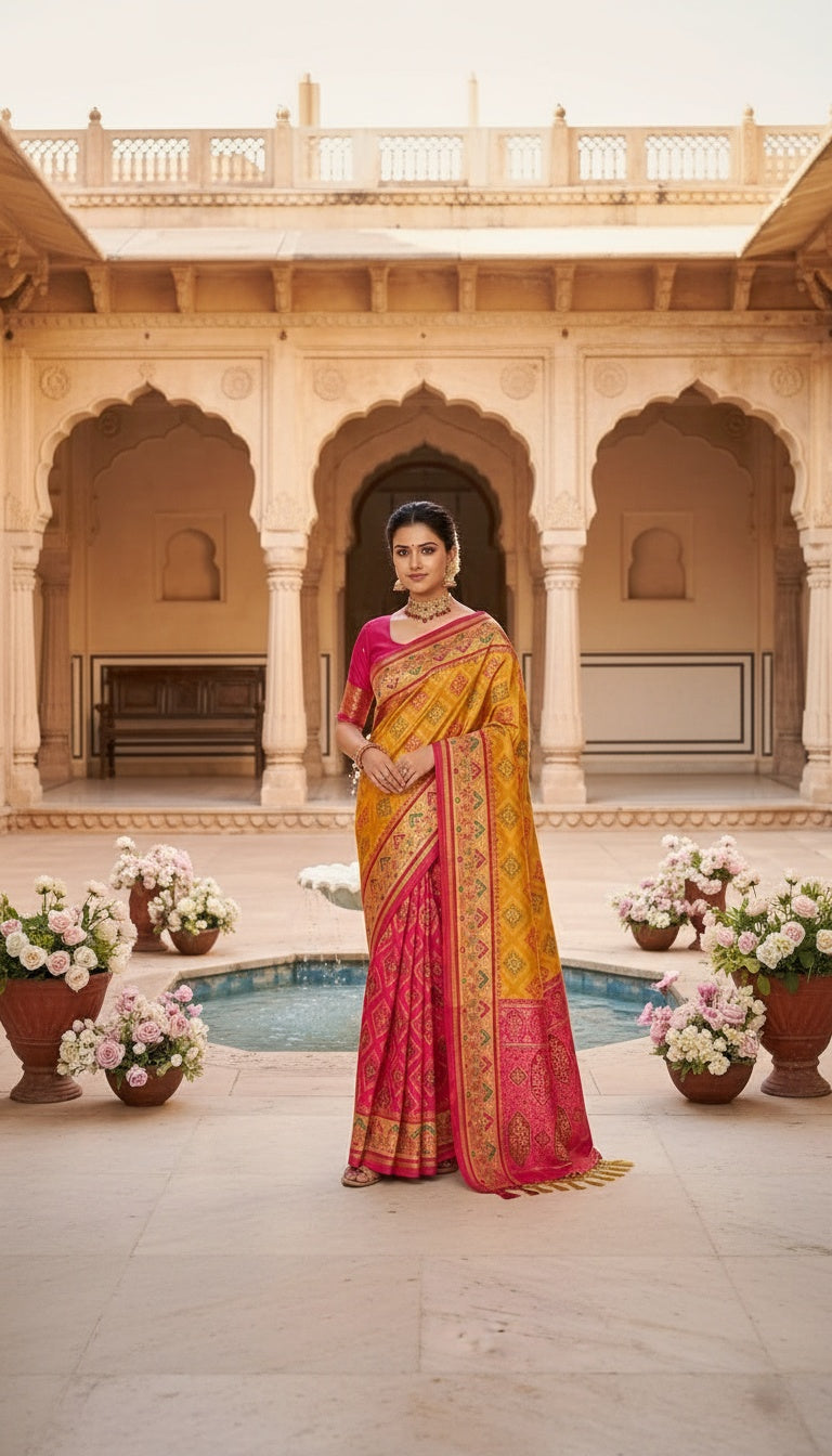 OWLSKY, SASSY & STYLO Women’s Patola Silk Saree with Unstitched Blouse | Woven Ethnic Design | Dual Tone Traditional Saree | Festive, Casual & Office Wear