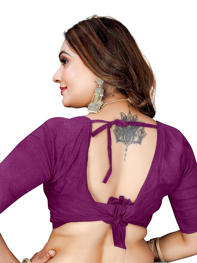 Owl Sky Women's Kanjivaram Soft Lichi Silk Saree with Silver Zari Floral Weave | With Unstiched Blouse Piece | Elegant Lightweight Indian Ethnic Sari | Wine