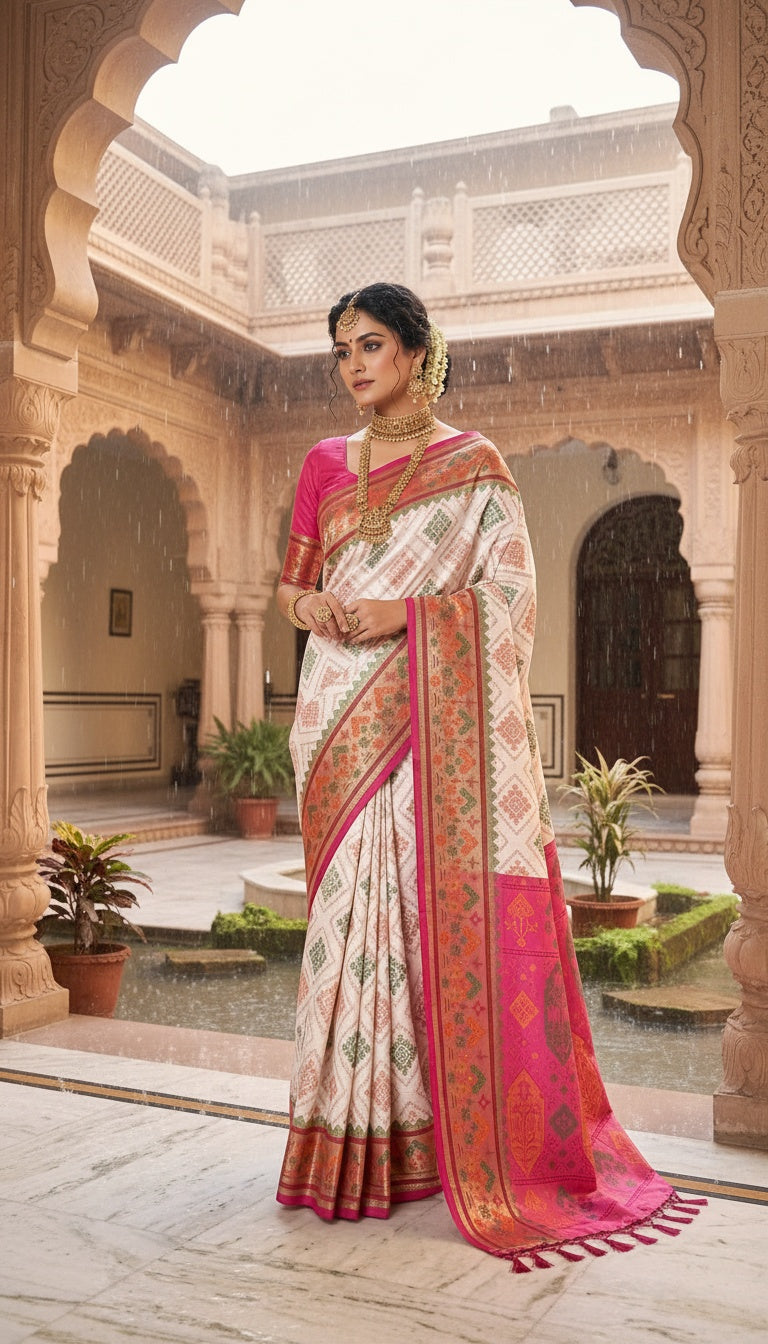 OWLSKY, SASSY & STYLO Women’s Patola Silk Saree with Unstitched Blouse | Woven Ethnic Design | Dual Tone Traditional Saree | Festive, Casual & Office Wear