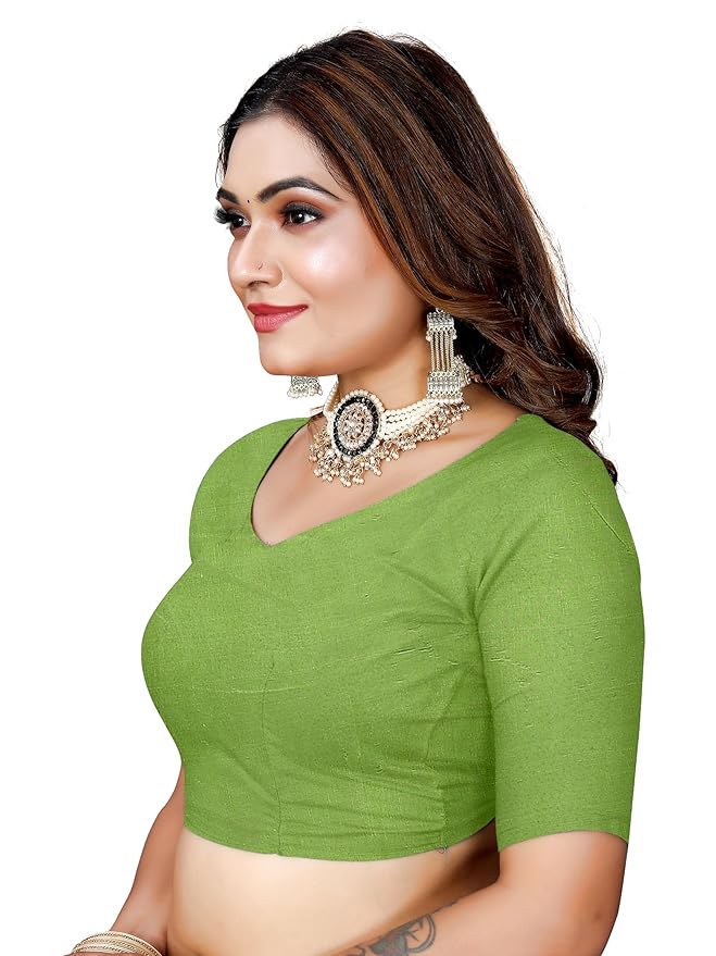 Owlsky Women’s Linen Tissue Silk Saree with Thread Weaving & Siroski Work | Included with Unstriched Blouse Piece | Pista Green