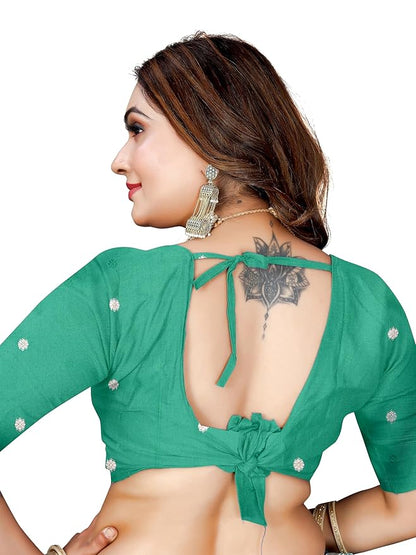 Owlsky Women’s Kanjivaram Silk Saree with Beautiful Paithani Rich Pallu | Design Work Zari Woven Kanjivaram Silk Style Saree With Soft Lichi Silk Blouse Sea Green