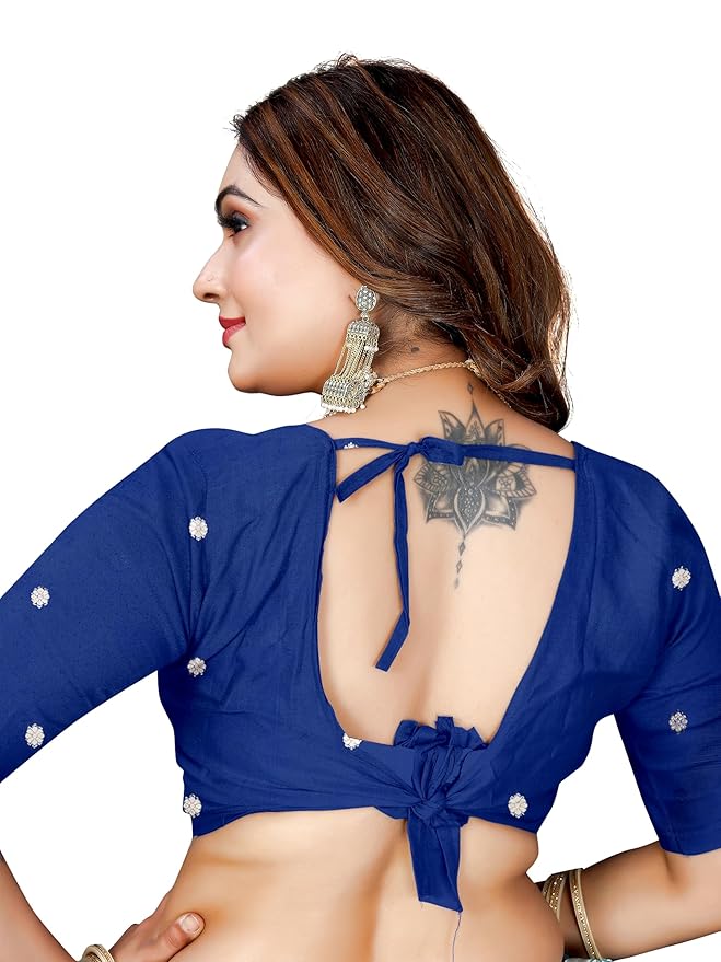 Owlsky Women’s Kanjivaram Silk Saree with Beautiful Paithani Rich Pallu | Design Work Zari Woven Kanjivaram Silk Style Saree With Soft Lichi Silk Blouse Navy Blue