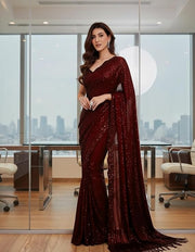Sequine Georgette Saree | Designer Cutwork Lace Border Saree with Unstitched Blouse Piece | Latest Party Wedding Sequins