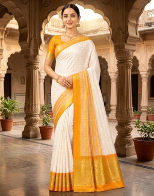 Off White with Mustard Yellow Border