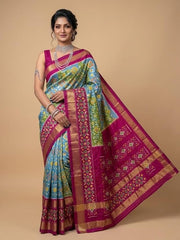 OWLSKY, SASSY & STYLO Women's Ikkat Pochampally Style Soft Dola Bentex Silk Saree with Rich Bentex Woven Border & Digital Print | Traditional Ethnic Saree with Running Blouse Piece