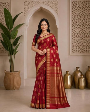 Crimson Red With Gold Zari