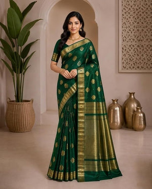 Bottle Green With Gold Zari