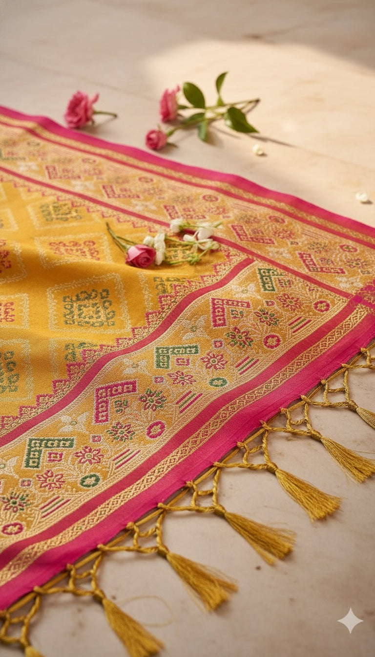 OWLSKY, SASSY & STYLO Women’s Patola Silk Saree with Unstitched Blouse | Woven Ethnic Design | Dual Tone Traditional Saree | Festive, Casual & Office Wear
