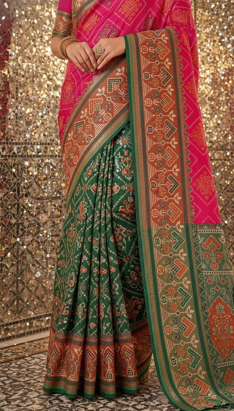 OWLSKY, SASSY & STYLO Women’s Patola Silk Saree with Unstitched Blouse | Woven Ethnic Design | Dual Tone Traditional Saree | Festive, Casual & Office Wear