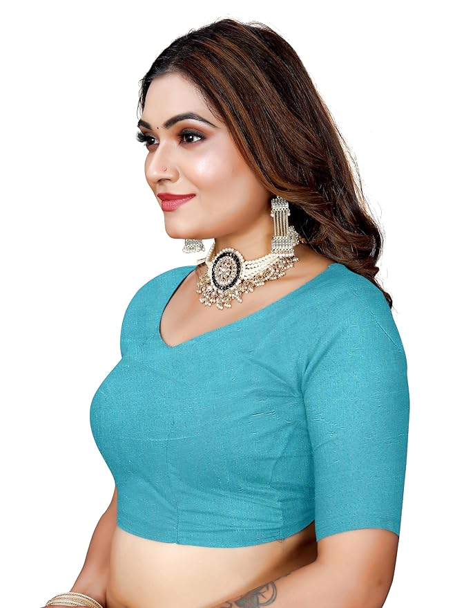 Owlsky Women’s Linen Tissue Silk Saree with Thread Weaving & Siroski Work | Included with Unstriched Blouse Piece | Sky Blue