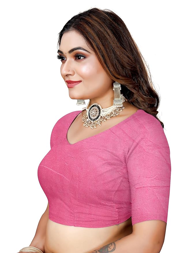 Owlsky Women’s Linen Tissue Silk Saree with Thread Weaving & Siroski Work | Included with Unstriched Blouse Piece | Rani Pink