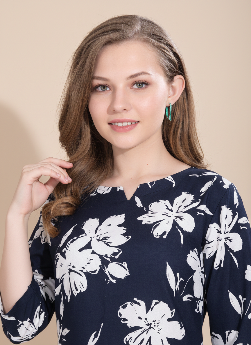 Owlsky Women Navy Blue & White Floral Printed Rayon Co-ord Set