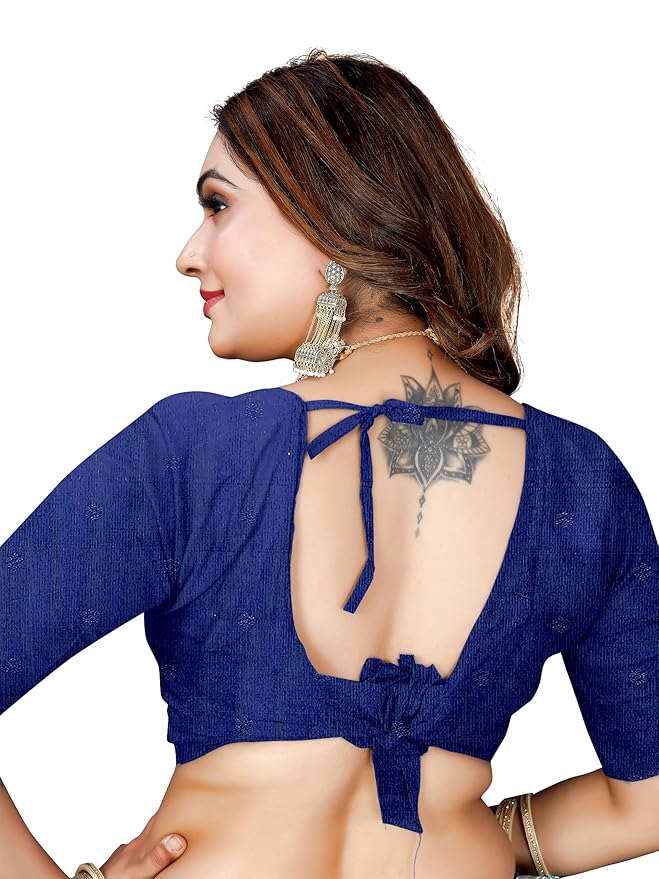 Owl Sky Women's Kanjivaram Soft Lichi Silk Saree with Silver Zari Floral Weave | With Unstiched Blouse Piece | Elegant Lightweight Indian Ethnic Sari | Royal Blue