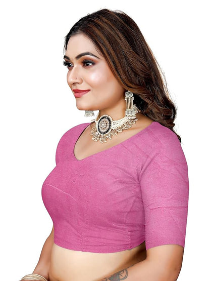 Owlsky Women’s Linen Tissue Silk Saree with Thread Weaving & Siroski Work | Included with Unstriched Blouse Piece | Rose Pink