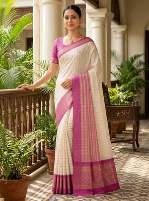 Off White with Rani Pink Border
