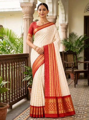 Off White with Red Border