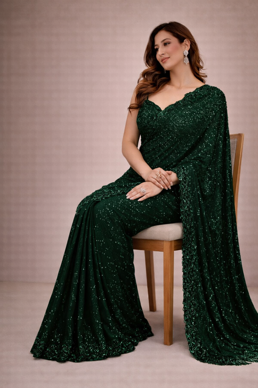 Georgette Saree with Heavy Embroidery, Zalar Pallu & Sequinned Cutwork Border