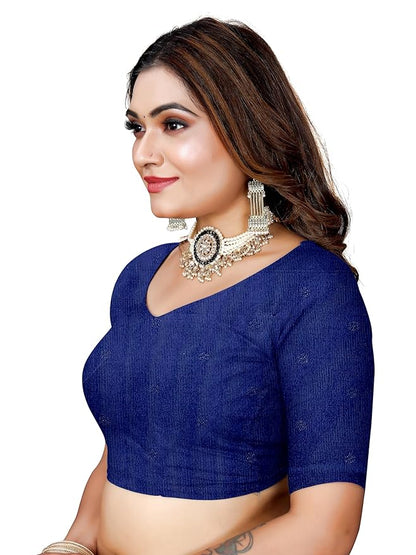 Owl Sky Women's Kanjivaram Soft Lichi Silk Saree with Silver Zari Floral Weave | With Unstiched Blouse Piece | Elegant Lightweight Indian Ethnic Sari | Royal Blue