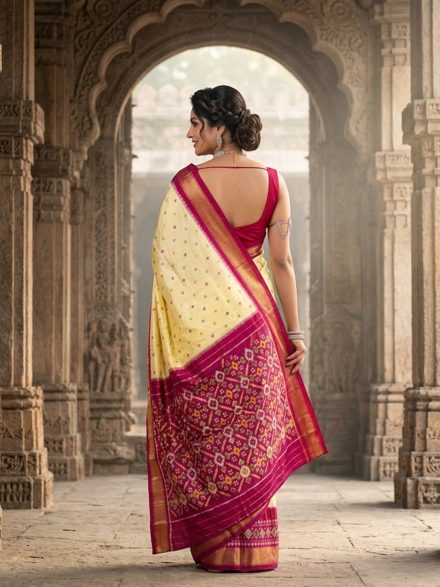 OWLSKY, SASSY & STYLO Women's Ikkat Pochampally Style Soft Dola Bentex Silk Saree with Rich Bentex Woven Border & Digital Print | Traditional Ethnic Saree with Running Blouse Piece