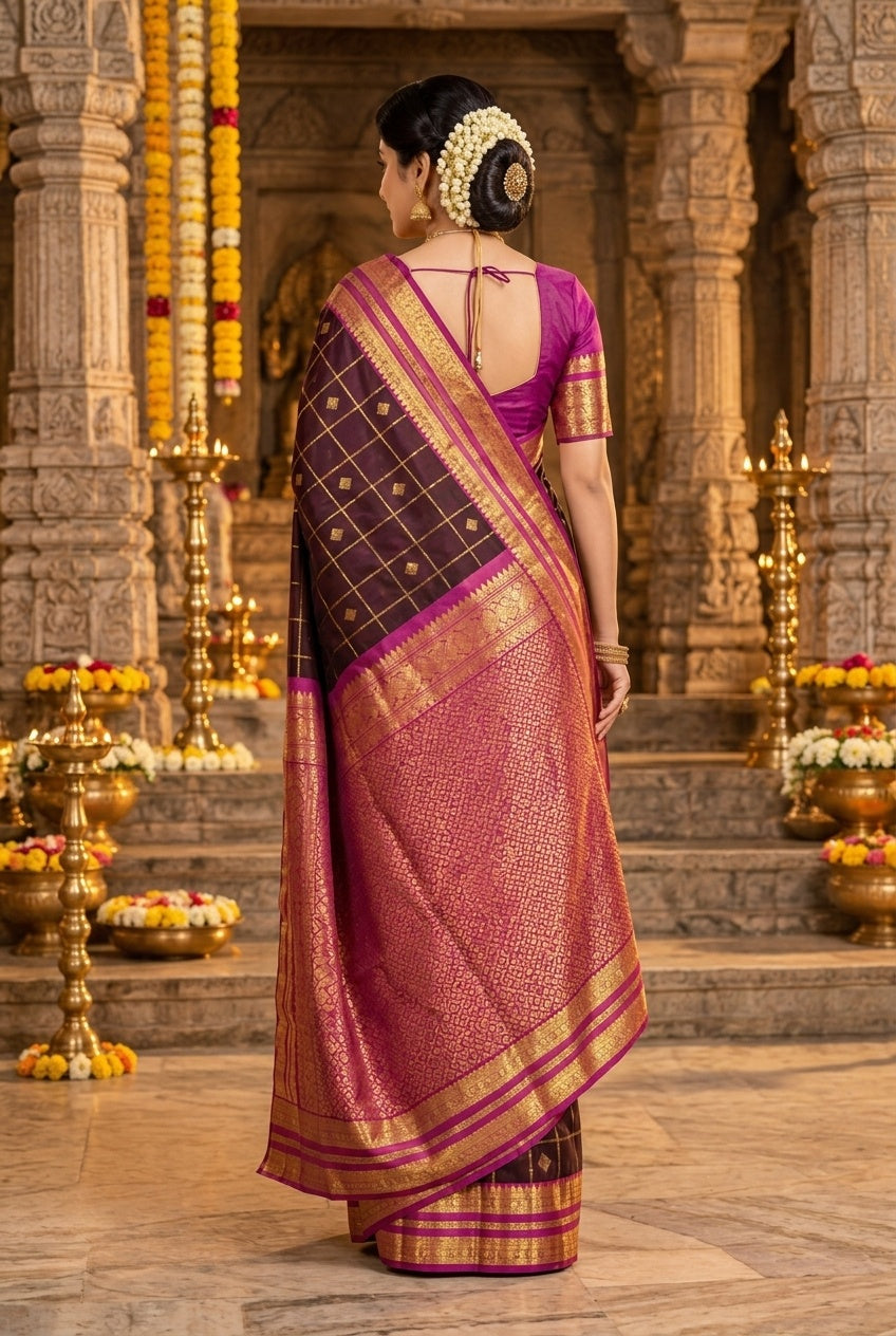 Owlsky Pure Handloom Kajiveram Traditional Silk Saree