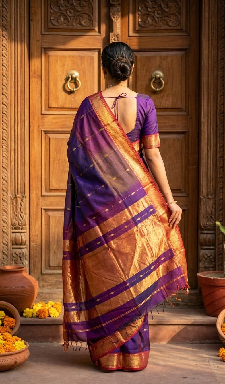 OWLSKY, SASSY & STYLO Women's Handloom Maheshwari Silk Saree with Traditional Zari Border | Premium Woven Silk Saree with Rich Pallu & Running Blouse | Designer Ethnic Saree for Wedding, Festival