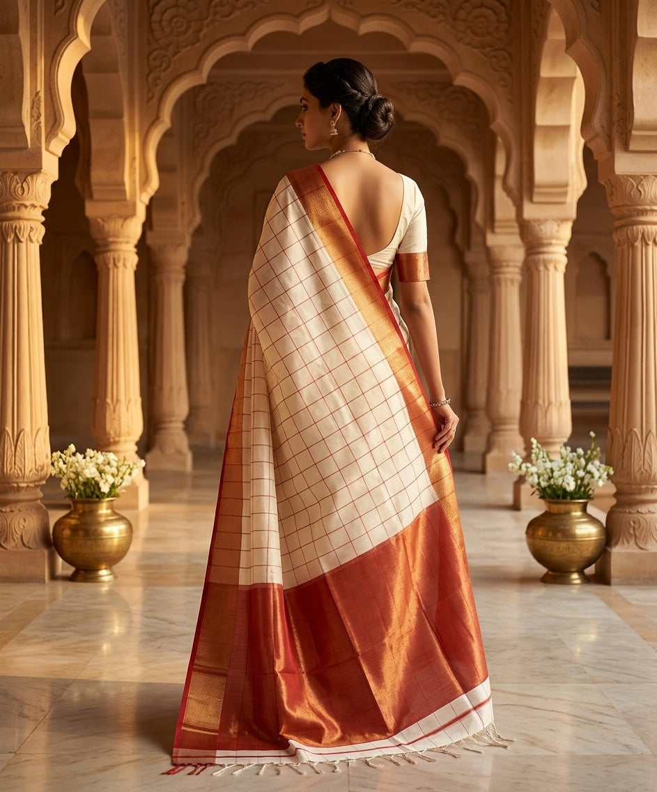 OWLSKY, SASSY & STYLO Women's Handloom Maheshwari Silk Saree with Traditional Zari Border | Premium Woven Silk Saree with Rich Pallu & Running Blouse | Designer Ethnic Saree for Wedding, Festival