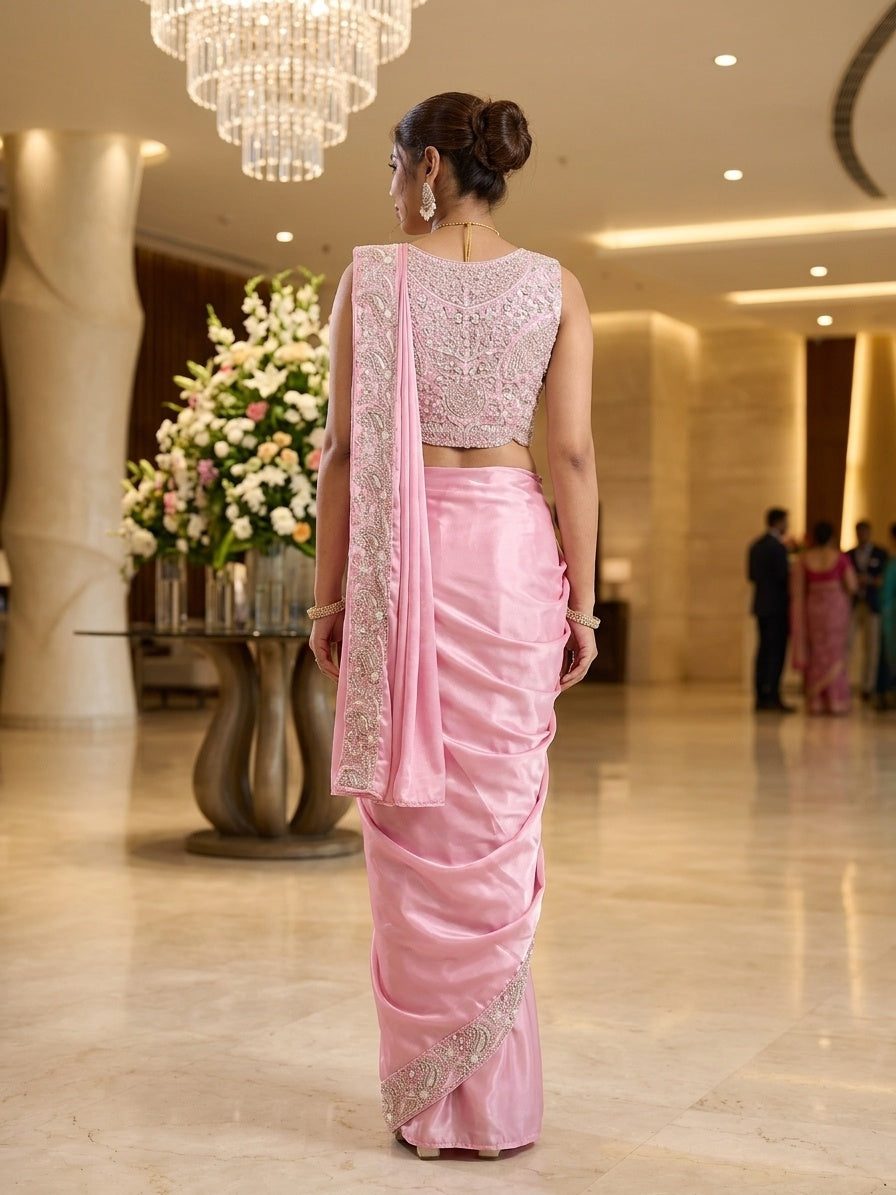 Baby Pink with Silver Embroidery