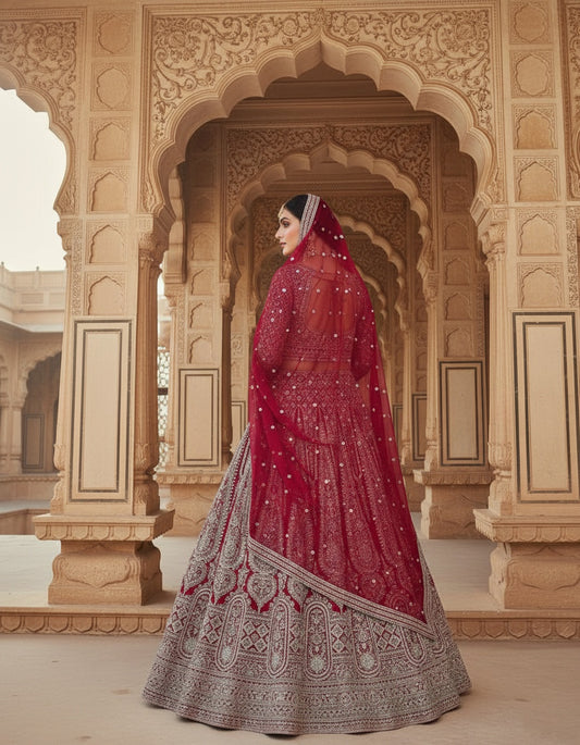 Women’s Georgette Embroidered Siroski Long Gown with Dupatta | Designer Wedding & Bridal Party Wear Ethnic Gown