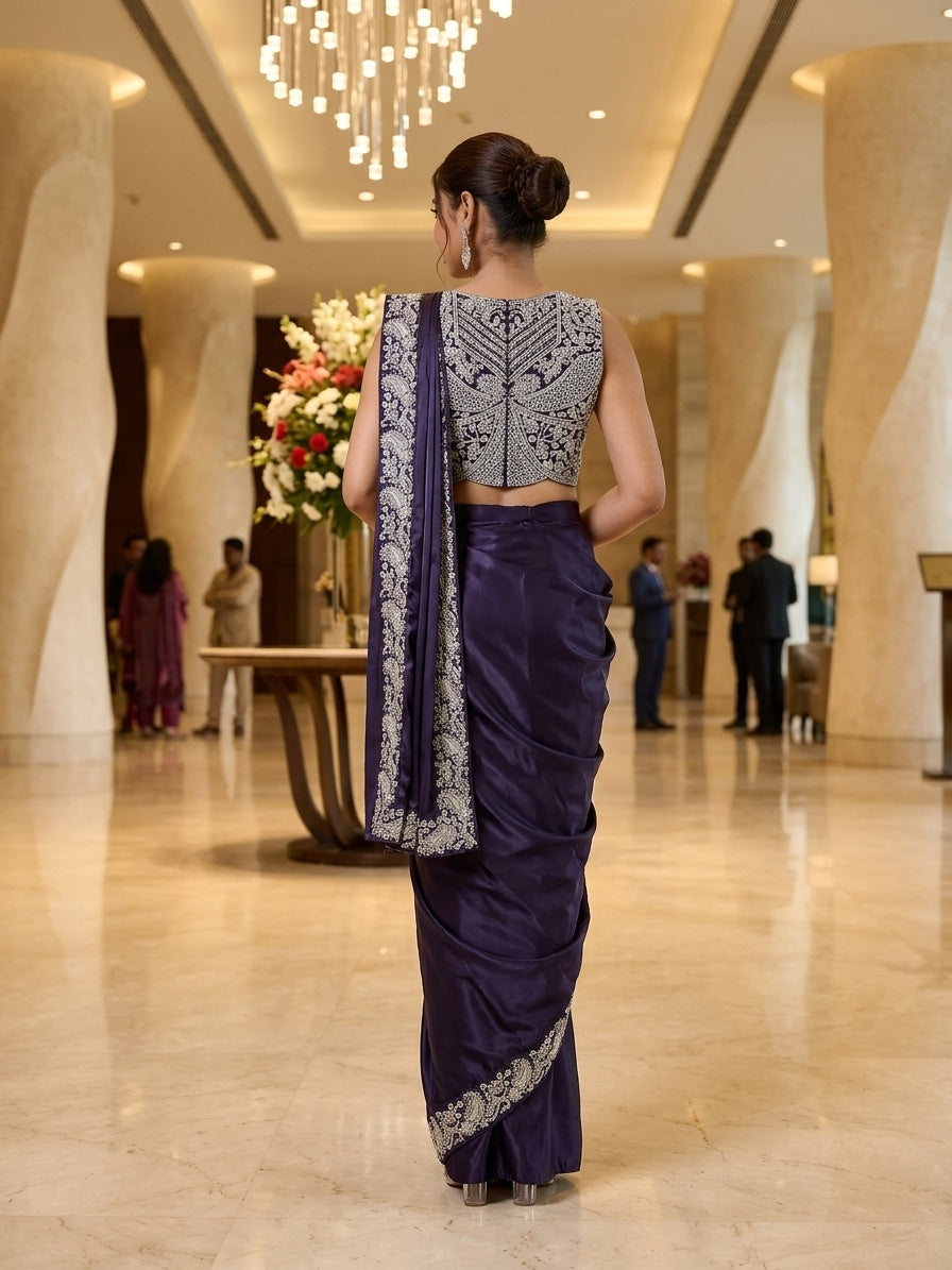 Dark Purple with Silver Embroidery