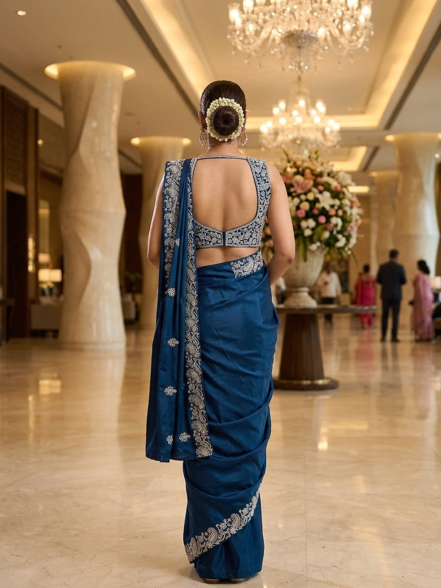 Teal Blue 1 with Silver Embroidery