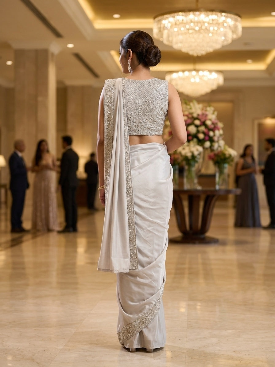 White with Silver Embroidery