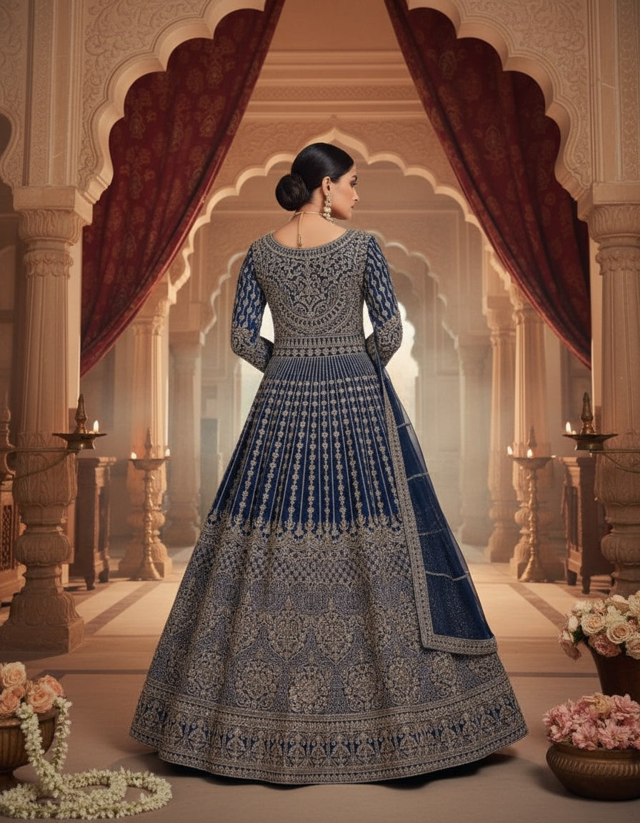 Women’s Navy Blue Embroidered Bridal Lehenga Choli with Dupatta | Designer Wedding & Reception Wear Ethnic Lehenga Set