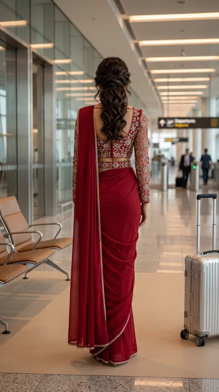 Wine Red with Silver Embroidery