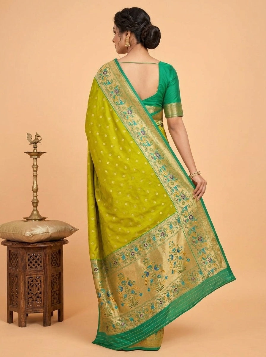 OWLSKY, SASSY & STYLO Women's Paithani Art Silk Saree with Zari Meenakari Weaving | Peacock Motif Pallu Tassels Attched | Traditional Festive Designer Saree with Brocade Blouse Piece